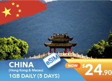 China, Hong Kong And Macau 5 Days E-sim Unlimited Data 1GB High Speed