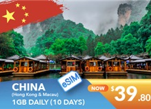 China, Hong Kong And Macau 10 Days E-sim Unlimited Data 1GB High Speed