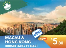 Macau And Hong Kong 1 Day E-sim Unlimited Data 300MB High Speed