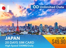 Japan 20 Days Unlimited Data Sim Card 500MB High Speed