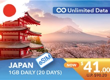 JAPAN 20 DAYS E-SIM UNLIMITED DATA 1GB HIGH SPEED DAILY