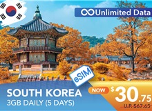 SOUTH KOREA 5 DAYS E-SIM UNLIMITED DATA 3GB HIGH SPEED DAILY