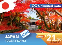 JAPAN 3 DAYS E-SIM UNLIMITED DATA 10GB HIGH SPEED