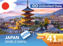 JAPAN 3 DAYS E-SIM UNLIMITED DATA 20GB HIGH SPEED