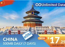 CHINA 7 DAYS E-SIM UNLIMITED DATA 500MB HIGH SPEED DAILY
