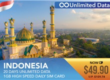 Indonesia 20 Days Unlimited Data 1GB High Speed Daily Sim Card