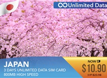 Japan 3 Days Unlimited Data Sim Card 800MB High Speed
