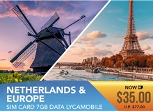 Netherlands &amp; Europe Sim Card 7GB Data Lycamobile